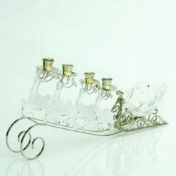 20" Clear And Gold Frosted Reindeer Pulled Sleigh Christmas Taper Candle Holder