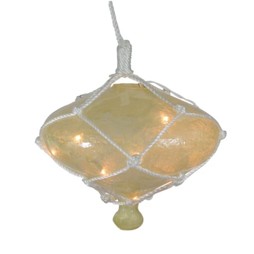 11" Beige Lighted Roped Onion Drop Outdoor Patio Christmas Decor - White Wire