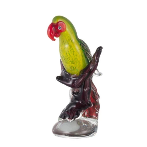 9.75" Green And Red Parrot On Branch Accent