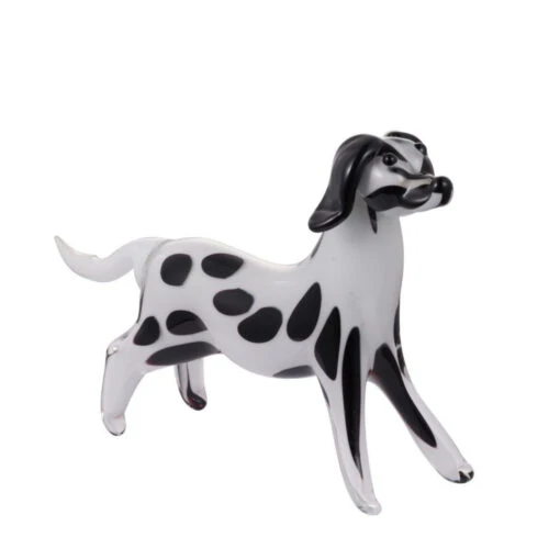 12.5" Black And White Spot Dog Glass Accent