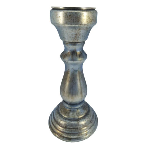 13" Gray And Brown Shiny Metallic Cloud Pillar Holder