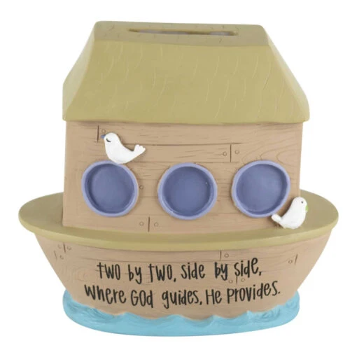 4.25” Beige “Noah’s Ark Two By Two” Resin Coin Bank