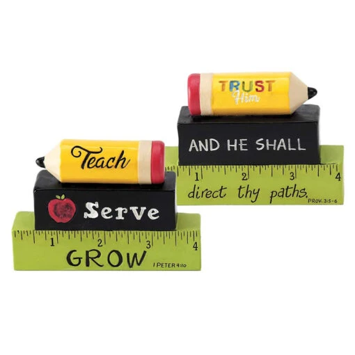4” Pencil Stack “Teach, Serve, Grow” Religious Teacher Decoration