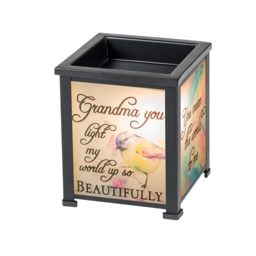 5" Black And Orange "Grandma Light My World With Joy" Printed Glass Warmer