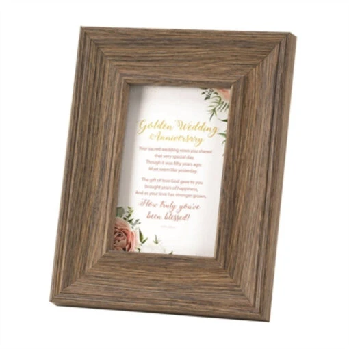 9" Brown "Golden Wedding Anniversary" Printed Rectangular Tabletop Photo Frame