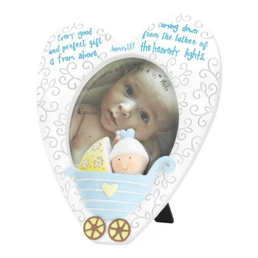 4.5" White And Blue Heart Shaped Photo Frame Tabletop