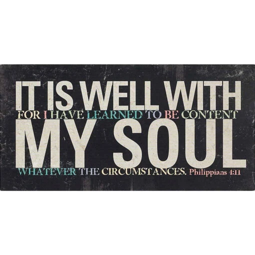 10" Black And White Inspirational Philippians 4:11 Tabletop Plaque