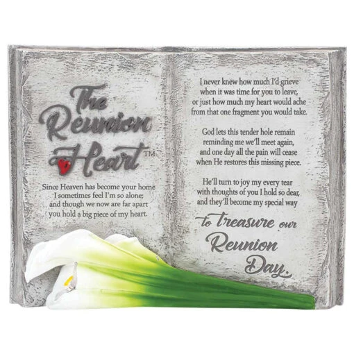 8.25" Gray And Green Reunion Heart Tabletop Book Shaped Plaque
