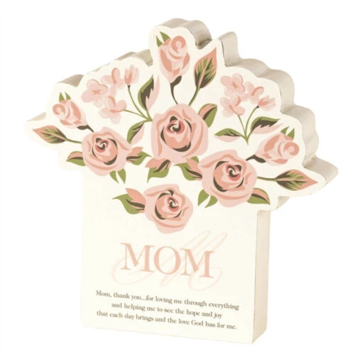 6" Beige And Pink "MOM" Printed With Quote Modern Style Tabletop Plaque