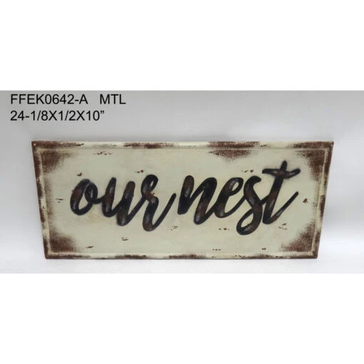 Set Of 2 Ivory And Black Distressed Finish "OUR NEST" Wall Signs 24" - 34255340