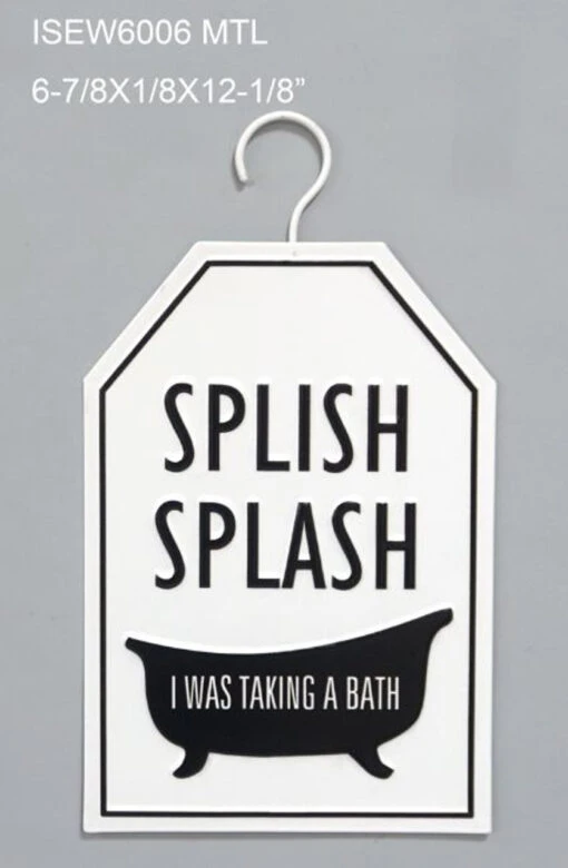 Set Of 2 White And Black "SPLISH SPLASH" Hanging Contemporary Wall Signs 12" - 34256074