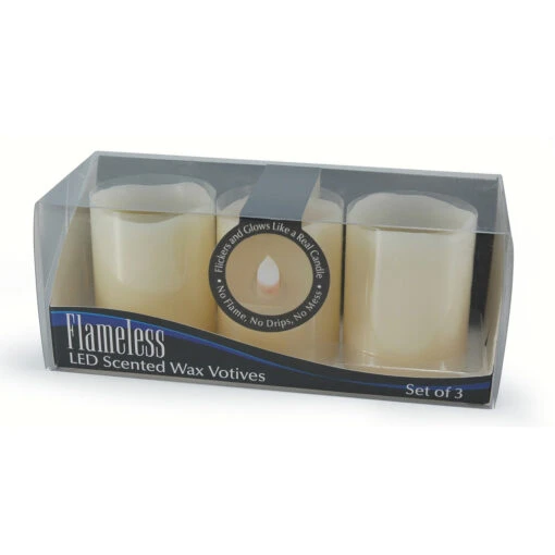 Set Of 3 White Wax Melted Top Scented Votive Flameless LED Candle 2.5" - 33480188