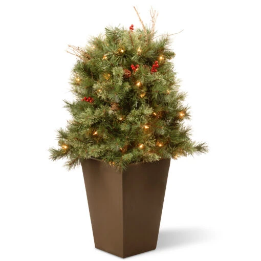 36” Pre-lit Glistening Pine Porch Bush With Clear Lights