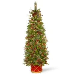 Christmas Central 6' Pre-Lit Potted Pencil Colonial Fir Artificial Christmas Half Wall Tree, Clear Lights