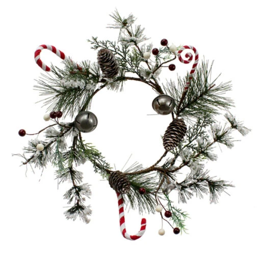 Set Of 2 Red And Green Bright Candy Cane Large Candle Ring