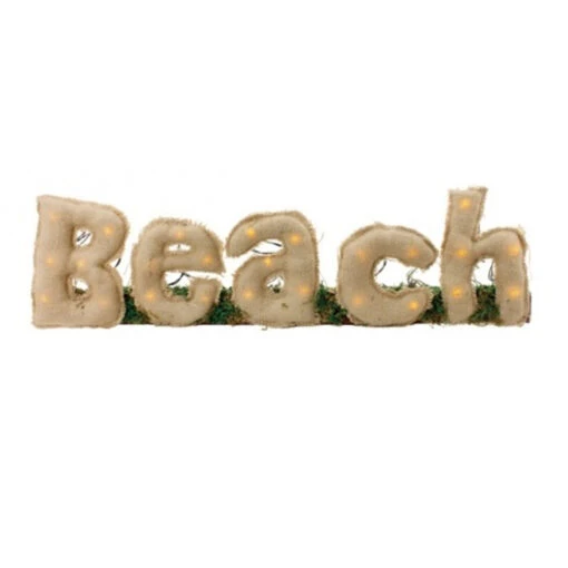 24" Brown Elegant Burlap Rectangular Beach Word LED Sign