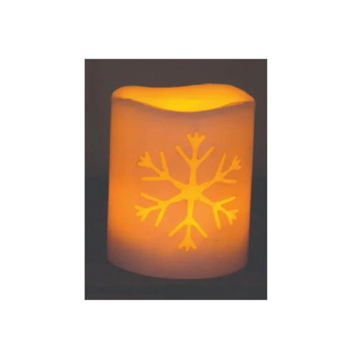 3.75" White Snowflake Battery Operated LED Christmas Pillar Candle With Timer