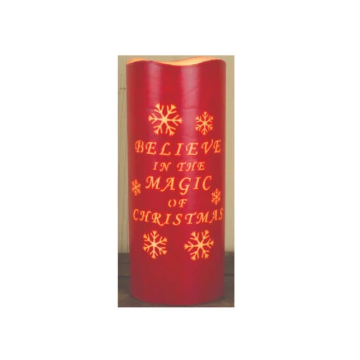 9.75" Red Believe In The Magic Of Christmas Battery Operated LED Pillar Candle With Timer