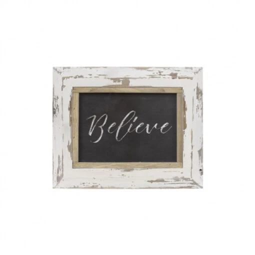 13" Antique White Wooden Decorative Believe Picture Frame - 34136127