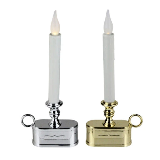 Club Pack Of 12 Battery Operated Gold And Silver LED Christmas Candle Lamp With Base 11"
